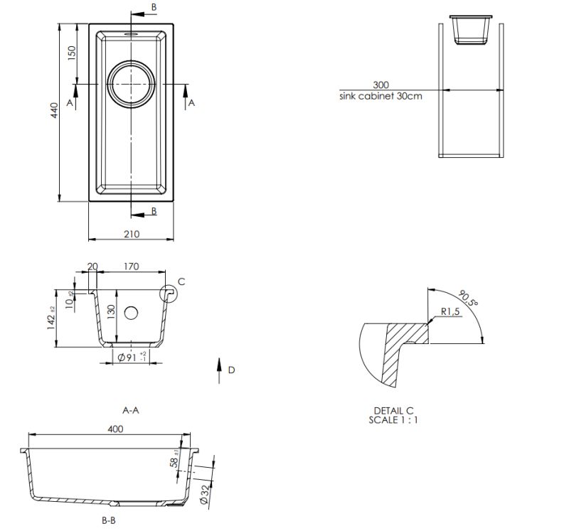 GraniteMy Universal granit beige sand liten diskho 17x40 cm ovanpåliggande undermonterad och planmonterad med svart plugg 1208968005