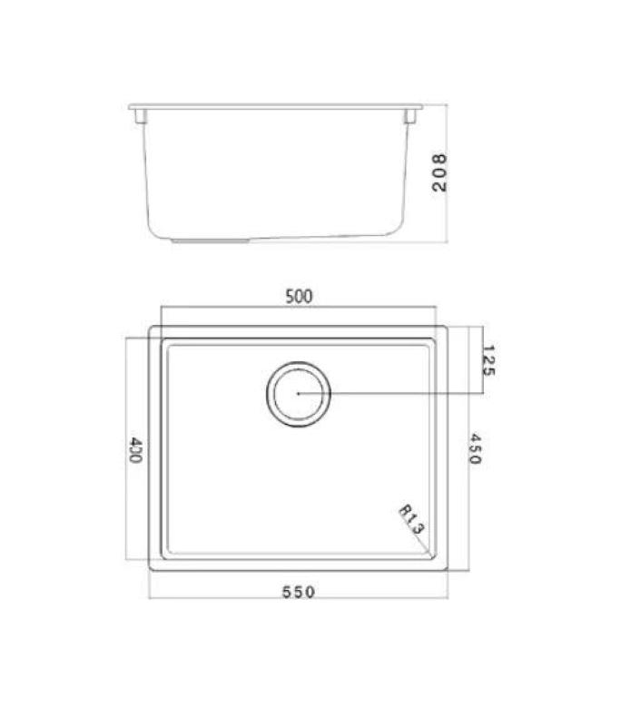 Svart diskho 50x40cm undermontering, ovanpåmontering och planmontering med guldplugg 1208968037