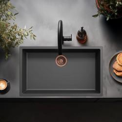 Svart stor diskho 70x40 cm för undermontering, inbyggnad och planmontering med kopparpropp 1208968039