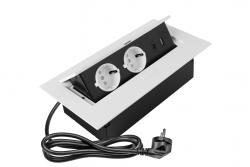 Möbeluttag 2x uttag med jordning, USB A+C, strömkabel med plugg, vit