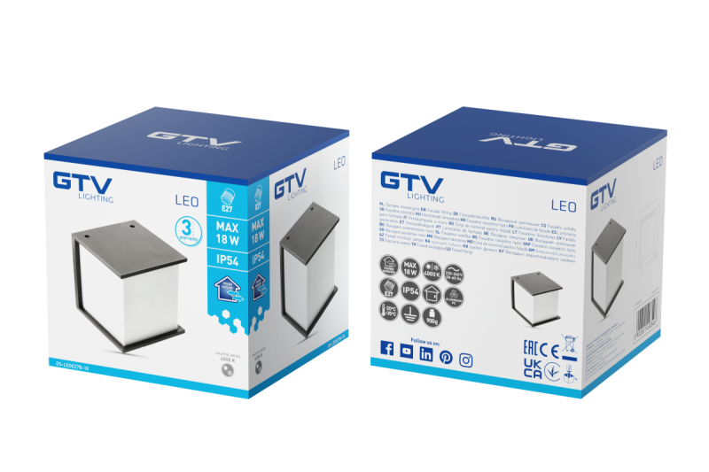 Fasadlampa LEO, E27, MAX. 18W, IP54, AC220-240V, 50/60Hz, svart