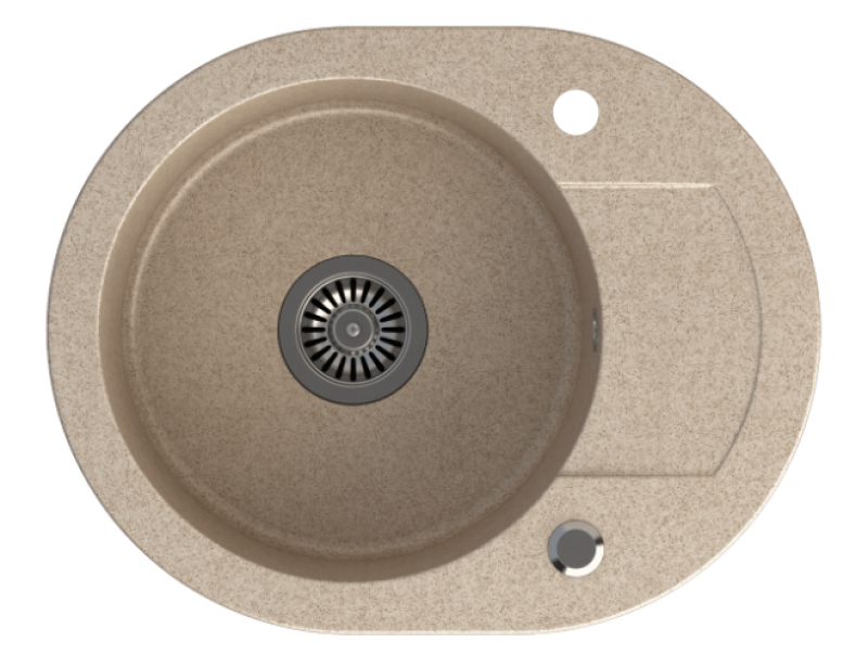 Quadri London Beige Sand Granit Rund Diskho med Avrinningsyta och Rostfri Propp 585x460mm Vändbar - 1208969495
