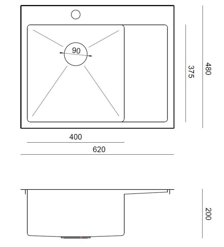 Aquadesign Clara Diskho Koppar 62x48cm Infällning eller Planmontering med Avtorkningsställ, Kranplattform och Kopparplugg - 1208969503