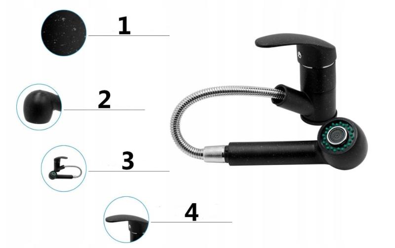 Graniteland Rhea Köksblandare Arduin hårdsten utseende med utdragbar pip och dubbel-funktion handdusch 1208969536