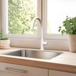 Waterevolution Flow köksblandare med rund svängbar pip vit T158UBR