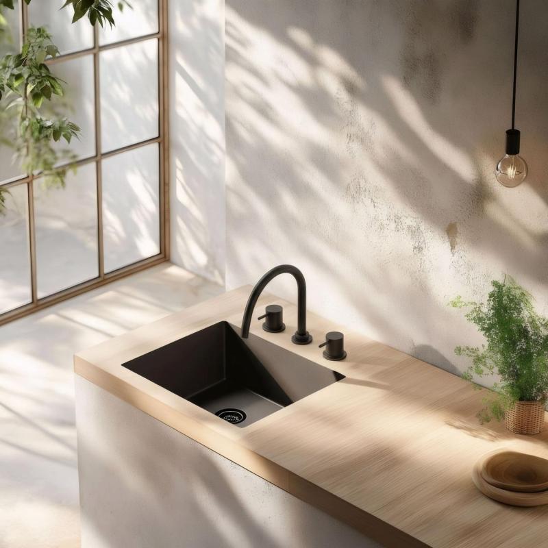 Waterevolution Flow 3-håls köksblandare med svängbar pip och anslutning för filtrerat vatten svart T152UPR