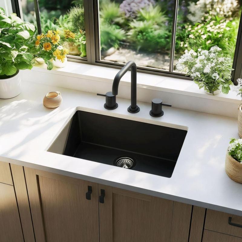 Waterevolution Flow 3-håls vinkel köksblandare med svängbar pip och anslutning för filtrerat vatten svart T152HPR