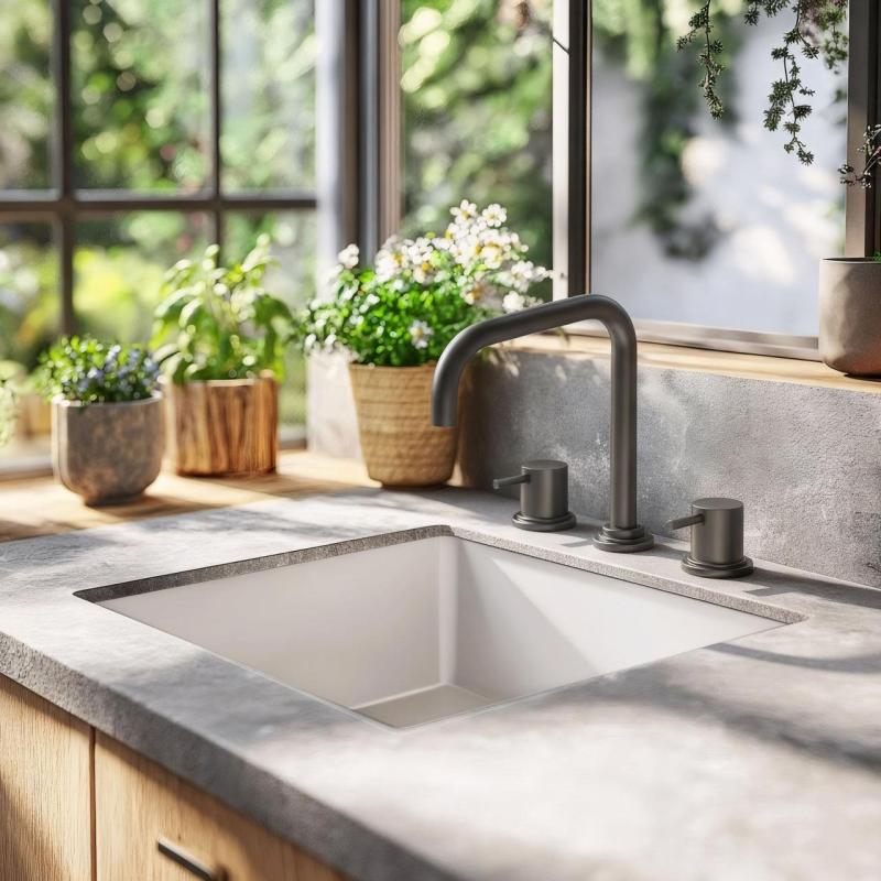 Waterevolution Flow 3-håls vinkel köksblandare med svängbar pip och anslutning för filtrerat vatten gun metal T152HGME