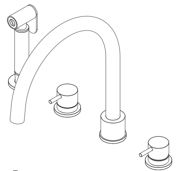 Waterevolution Flow 4-håls köksblandare med utdragbar spruta gun metal T153UGME