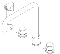 Waterevolution Flow 4-håls vinkel köksblandare med utdragbar dusch light gold T153HWGE