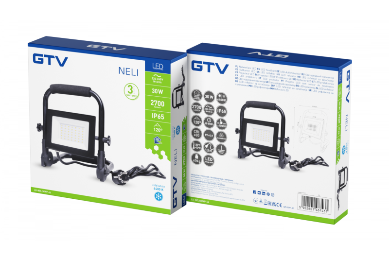 NELI Bärbar Strålkastare, LED, 30W, 2700lm, 6400K, AC220-240V, IP65, 1.5m kabel