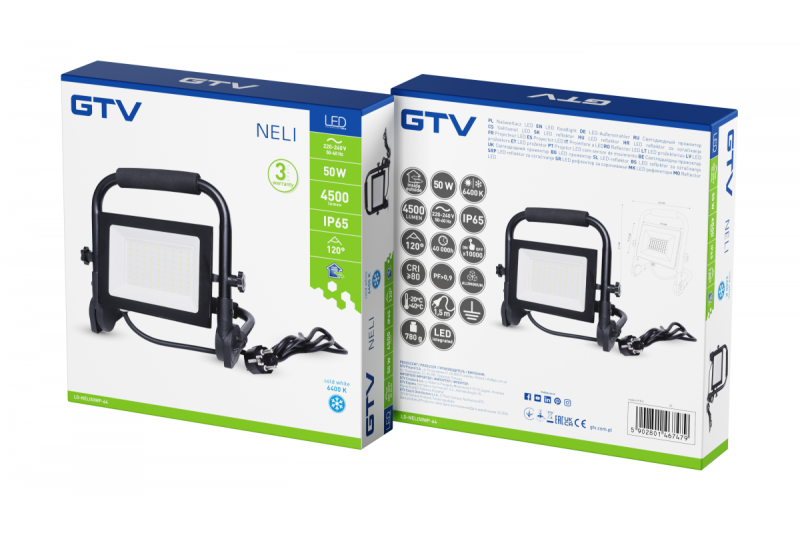 NELI Bärbar Strålkastare, LED, 50W, 4500lm, 6400K, AC220-240V, IP65, 1,5m kabel