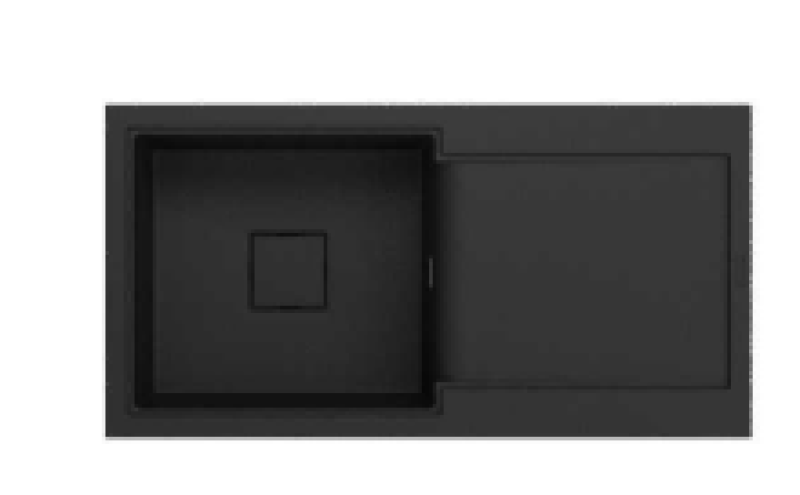 GraniteMy Zafiri Svart Granit Inbyggd Diskbänk 97x50 cm med Avrinningsyta, Vändbar, med Svart Fyrkantigt Avlopp 1208969997