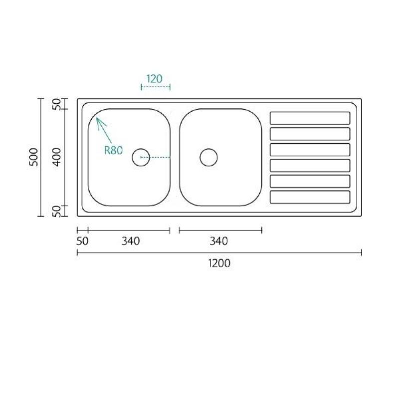 Banka Centurio 120 rostfritt stål dubbel diskbänk bänkskiva 120x50 cm med avrinning 1208970029