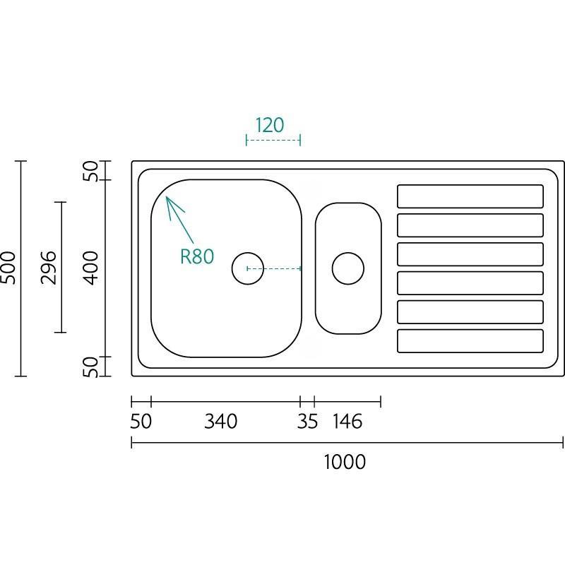 Banka Centurio 100-15 Rostfritt Stål 1,5 Diskho ovanpå 100 x 50 cm med Avtorkningsyta 1208970035