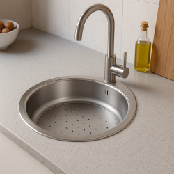 Banka P18380 Rostfritt stål Rund grund diskho med avrinningsskål 45 cm Över- och undermontering 1208970057