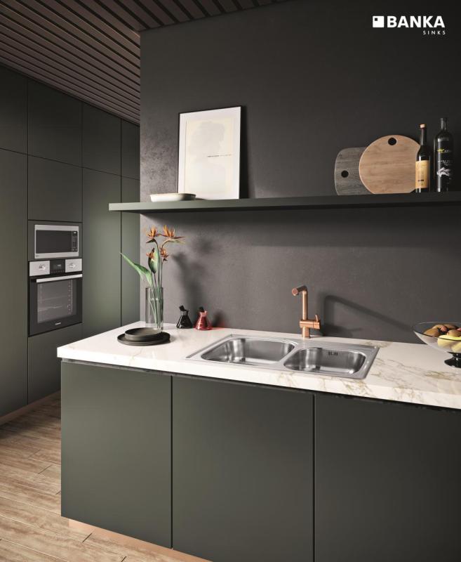 Banka Princess rostfri dubbel diskbänk ovanpå 84x56 cm med kranhål 1208970066