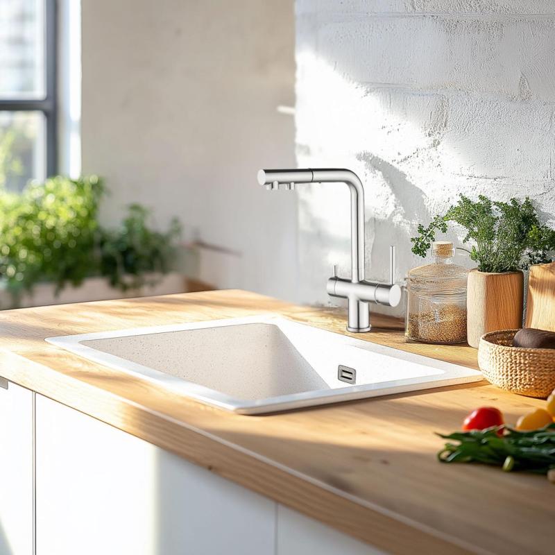 Ausmann Ellington 3-vägs köksblandare med utdragbar pip och filtrerat vatten – Rostfritt stål - 1208970082