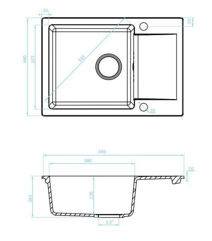 Aquadesign Kensley Set - Granit Uppbyggd Diskho Grå med Liten Avrinningsdel och Kökskran, 65 x 44 cm 1208970086