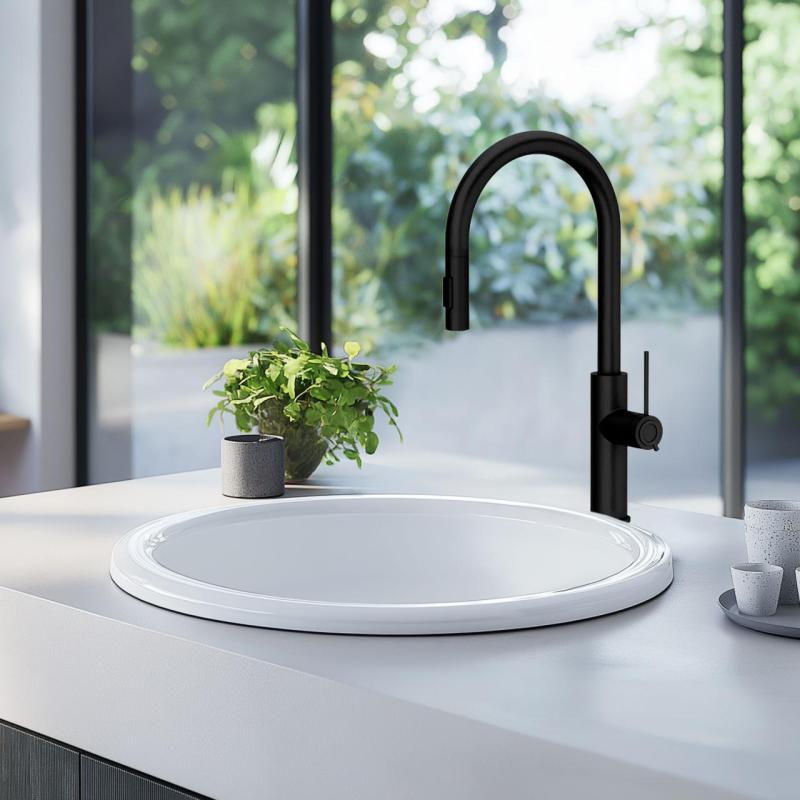 Ausmann Ceramic Brook keramisk vit rund ovanpåliggande tvättställ 1208970092