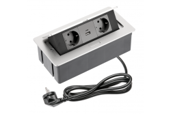 Möbeluttag SOFT 2x Schuko-uttag, USB A+C, strömkabel med plugg, aluminium