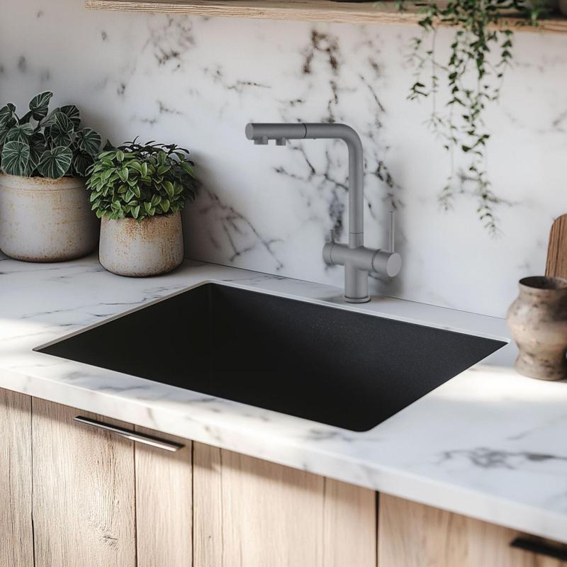 Ausmann Ellington 3-vägs köksblandare med utdragbar pip och filtrerat vatten – Grå – 1208970494