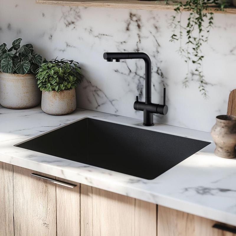 Ausmann Ellington 3-vägs Köksblandare med Utdragbar Pip och Filtrerat Vatten – Svart - 1208970497