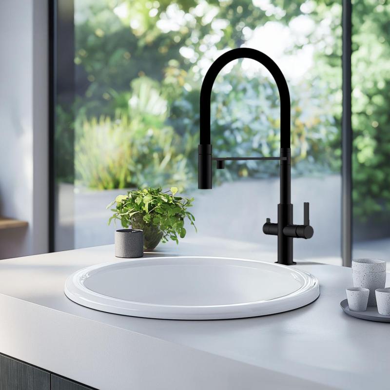 Ausmann Claridge 3-vägs köksblandare med flexibel pip och filtrerat vatten – Antracit – 1208970500