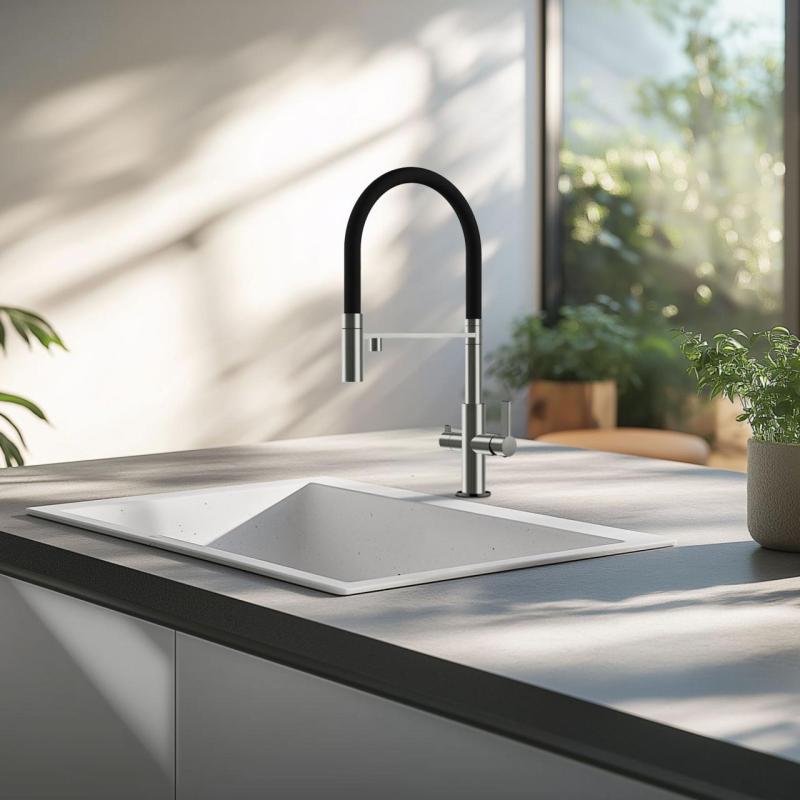 Ausmann Claridge 3-vägs Köksblandare med Flexibel Pip och Filtrerat Vatten – Grå - 1208970502