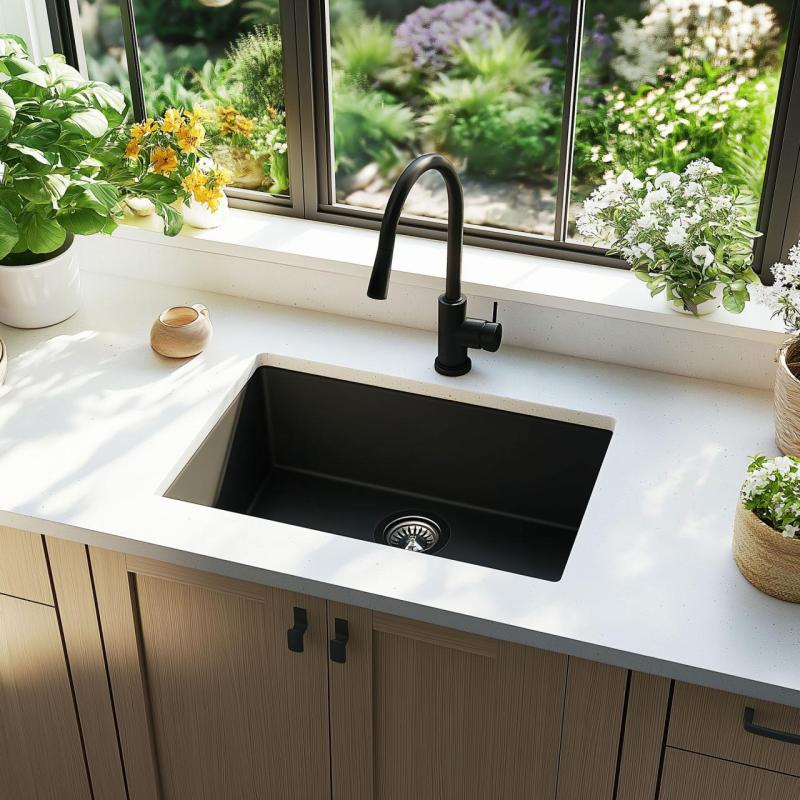 Ausmann Ceramic Ember Keramisk Matt Svart Diskbänk - Överbyggnad och Underbyggnad 54 x 40 cm med Rostfritt Stål plugg 1208970511