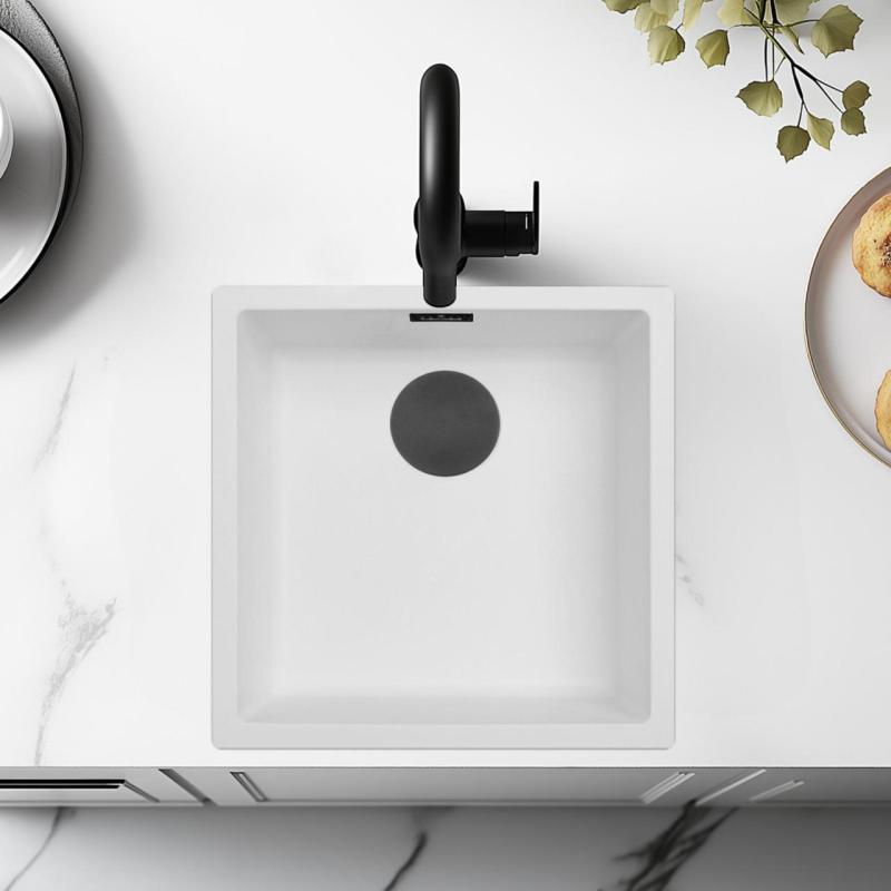 Vit Diskho 40x40 cm Underlimmad, Ovanpåliggande och Planlimmad med Matt Svart Propp 1208970535