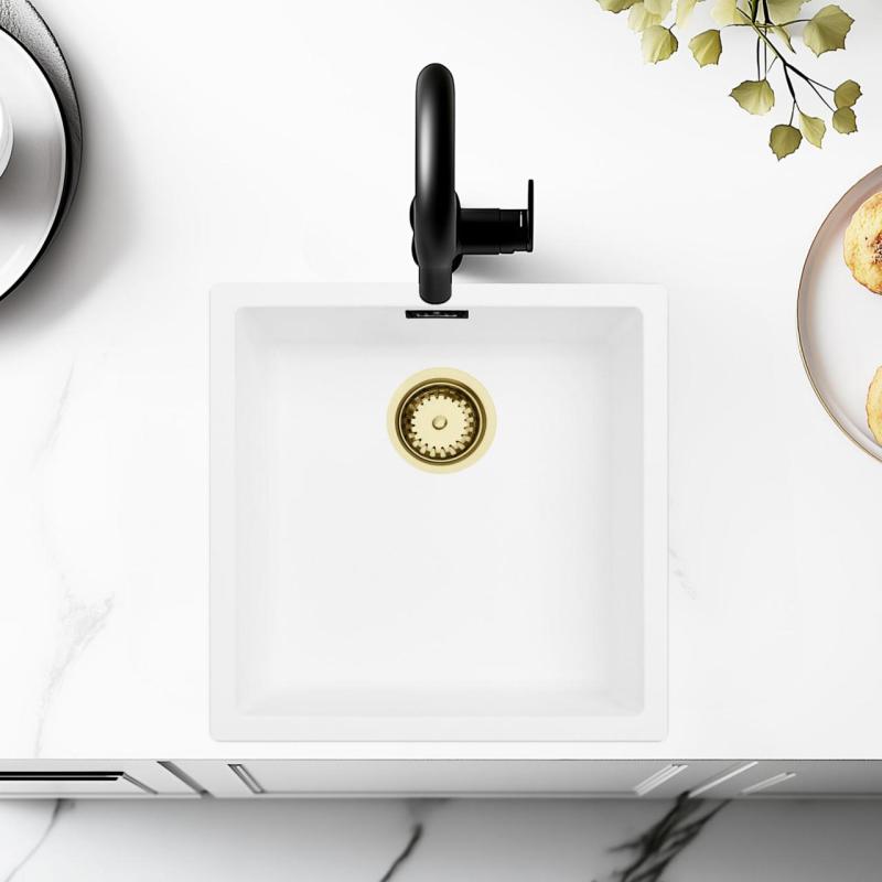 Vit Diskho 40x40 cm Undermonterad, Ovanpåliggande och Planmonterad med Guldpropp 1208970537