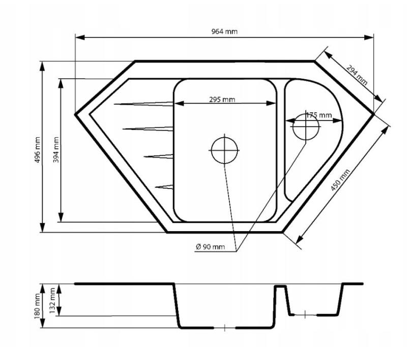 Graniteland Amiata Granit Vit Hörnspis 965x496 mm med rostfritt stålplugg 1208970622