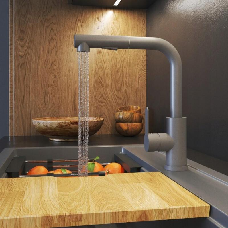 Graniteland Celeste Kökblandare Grå med Utdragbar Pip och Dubbel-Funktion Handdusch 1208970663