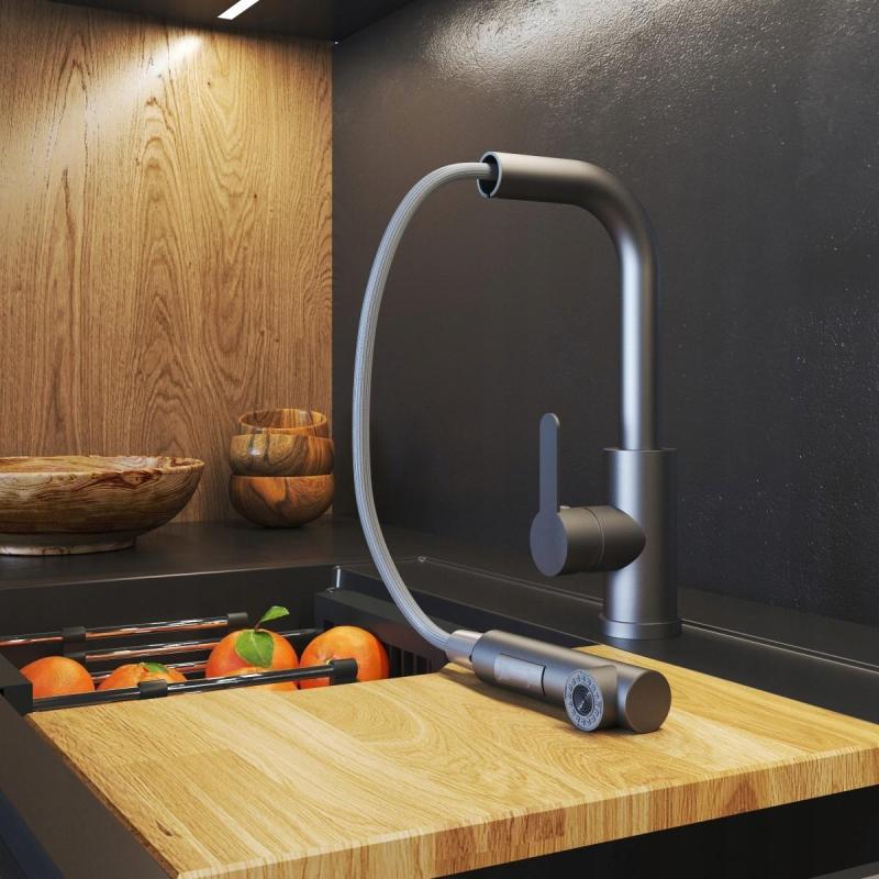 Graniteland Celeste Kökblandare Gun metal med Utdragbar Utlopp och Dubbel-Funktion Handdusch 1208970666