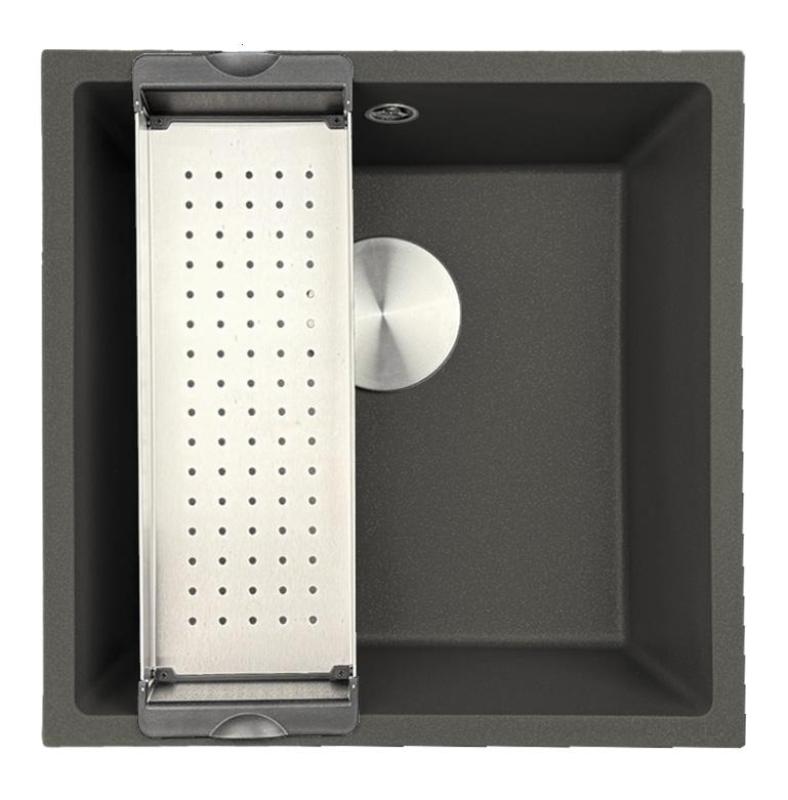 GraniteMy Universal Granit Grå, mörk Diskbänk 40x40 cm Uppbyggnad, Underbyggnad och Infälld med Rostfritt Stål Plug 1208970742