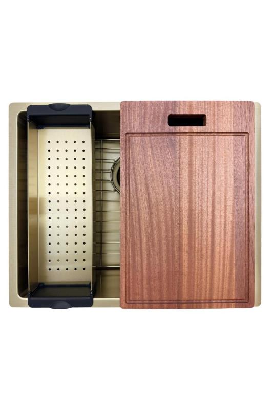 Pure.Sink Prestige Kombinationsset Guld diskbänk 50x40 cm med Guld Kökskran 1208970764