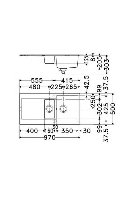 Franke Maris MRG 651 Fragranite Matt Svart 1,5 Diskho 97 x 50 cm Överbyggnad med Avrinningsdel 114.0628.993