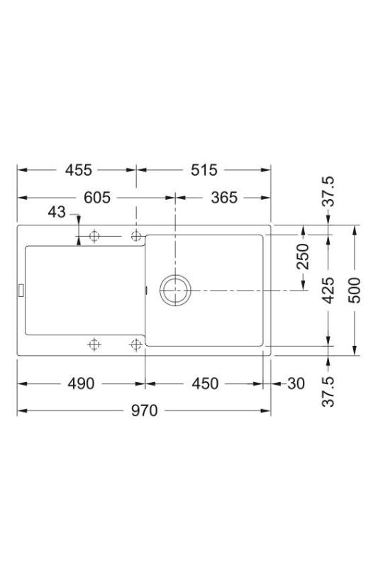 Franke Maris MRG 611-97 Fragranite Matt Svart Diskbänk 97 x 50 cm Överbyggnad med Avrinningsdel 114.0628.967