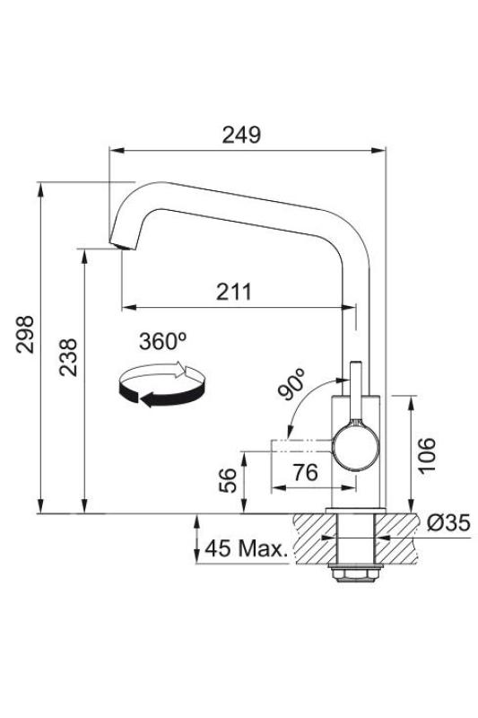 Franke Lina U Kökskran Roterande Utlopp Svart 115.0728.474