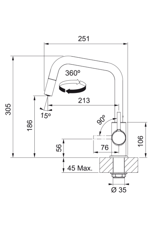 Franke Lina U Kökskran Svart Utdragbar Pip 115.0728.477
