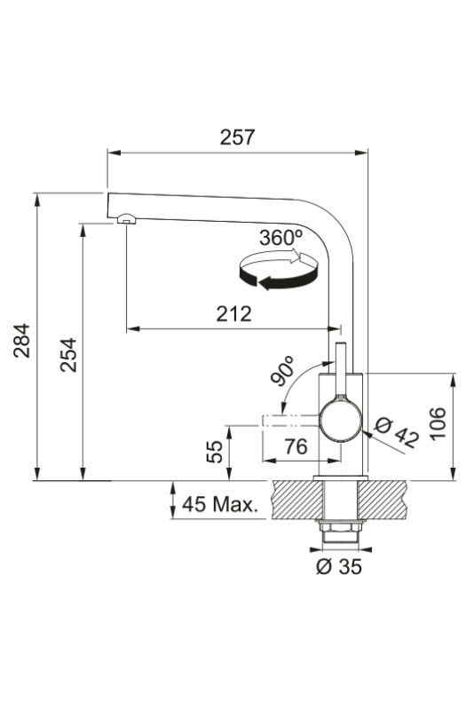 Franke Lina L Kökskran Svängbar Utlopp Onyx 115.0728.478
