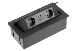Skrivbordskabel SOFT 2x schuko-uttag, USB 2.1A, strömkabel med kontakt, svart