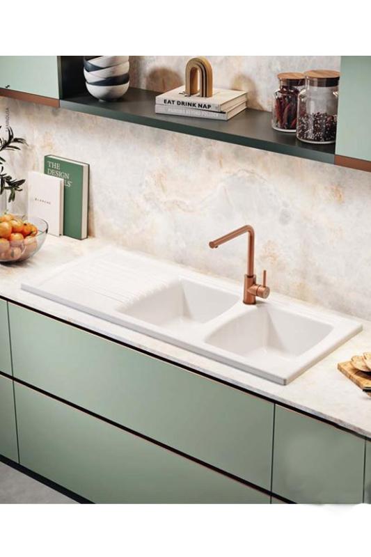 Ausmann Ceramic Crest Dubbel Keramisk Vit Diskho med Avrinningsdel 1205 x 500 mm 1208971132