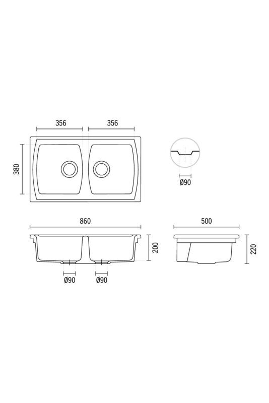 Ausmann Ceramic Crest Dubbel Keramisk Vit Diskbänk 860 x 500 mm 1208971133