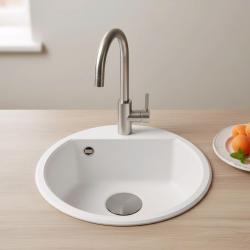 GraniteMy Bremen rund granit diskho 43 cm vit toppmontering och undermontering med kranhålsbänk med gun metal plugg 1208971220