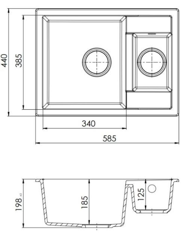 GraniteMy Smart extra grunt 1,5 granit överbyggnad vit diskbänk 58x44cm med koppar plugg 1208970052