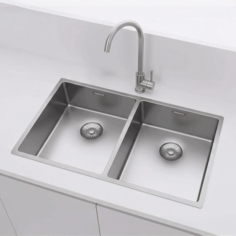 Pure.Sink Prestige Dubbel Rostfritt Stål Diskho 70x40 cm 10mm radie undermontering, planmontering och överbyggnad PPG343440-02