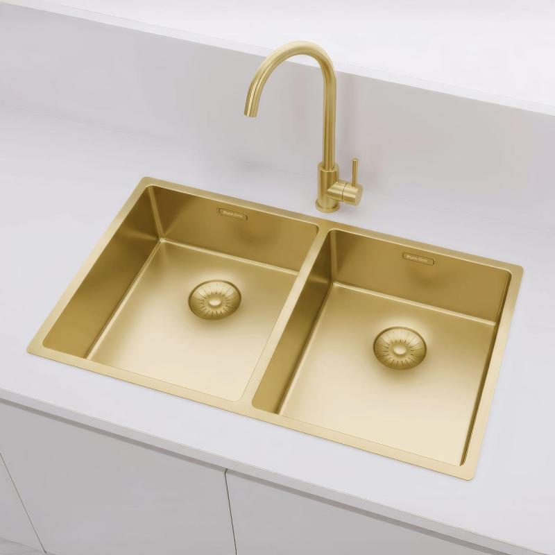 Pure.Sink Prestige Dubbel Guld diskho 70x40 cm 10mm radie undermontering, planmontering och överbyggnad PPG343440-60