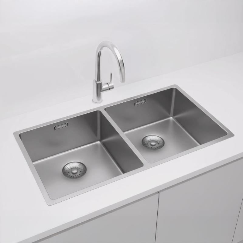 Pure.Sink Prestige Dubbel rostfritt stål diskbänk 82x40 cm 10mm radie undermontering, planmontering och övermontering PPG404040-02